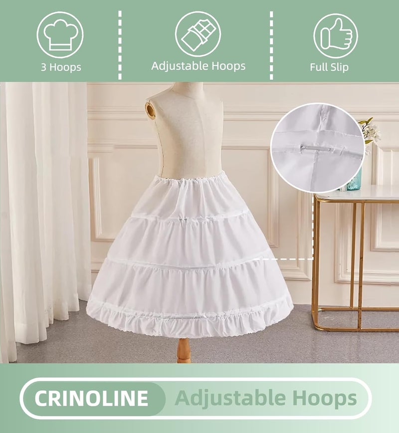 Papoopy Girls Petticoat Underskirt with 3 Hoops Full Slip Crinoline Skirt - Image 2